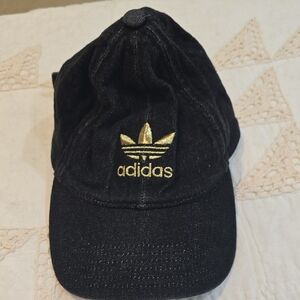 adidas Black Denim Cap with Gold Trefoil Embroidery